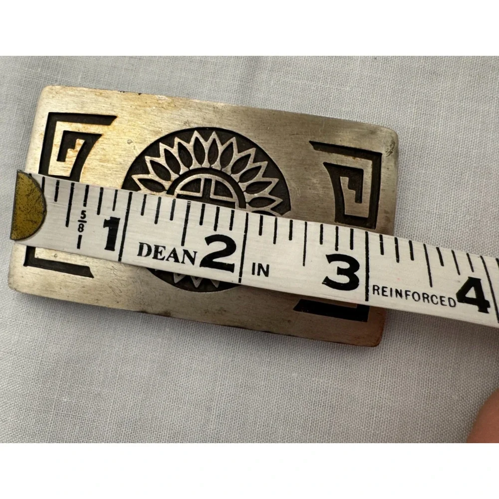 Vintage Hopi Sterling Silver Belt Buckle 44 gr Sunburst Engraved Native American